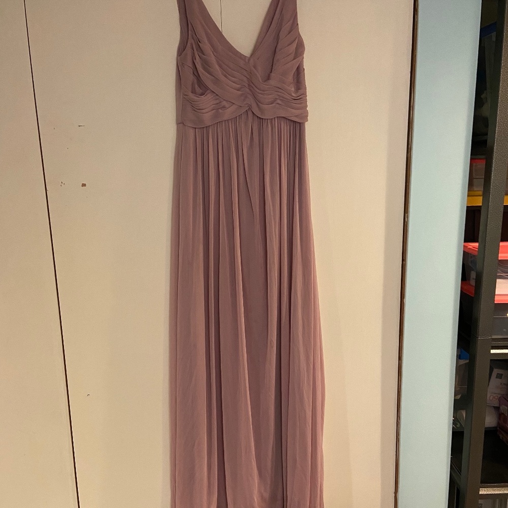 David’s bridal long bridesmaid dress with cowl back quartz